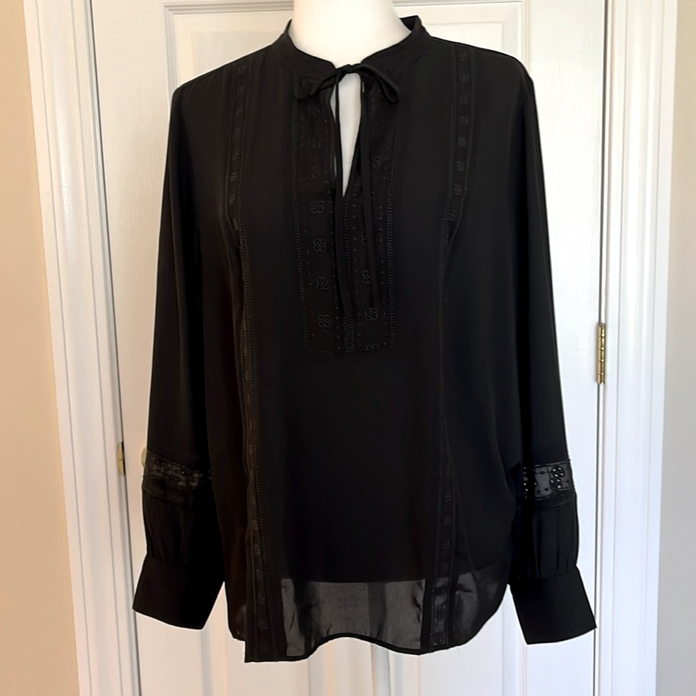 Ann Taylor Tie-Neck Embroidered Blouse